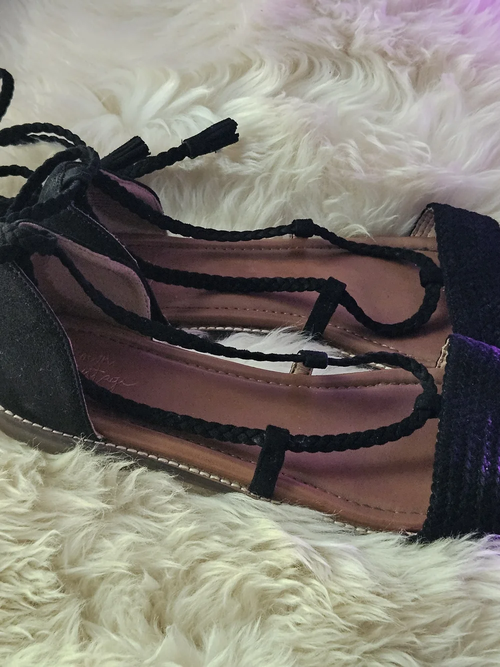 Crown Vintage Preslen Black Braided Lace-Up Gladiator Sandals - Size 11